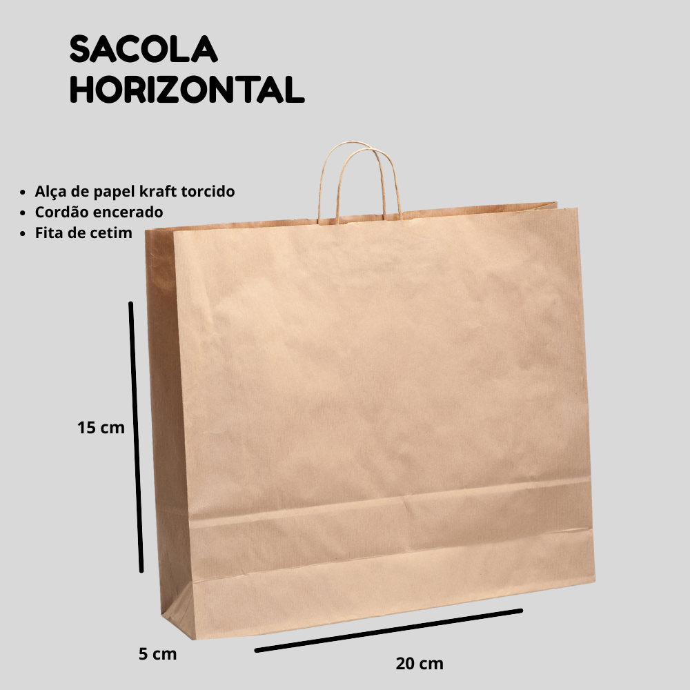 Sacolas Horizontal -Papel Kraft – 20x15x5 cm