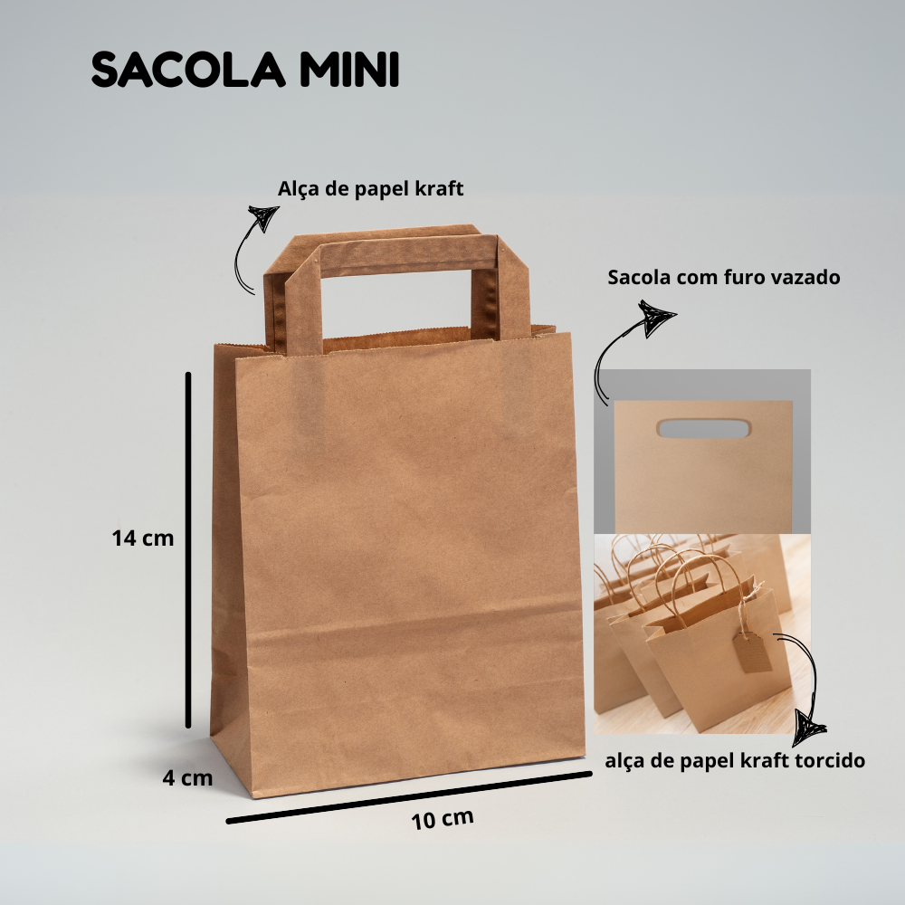 Sacola Mini- Papel Kraft 21 x 14 x 5 cm